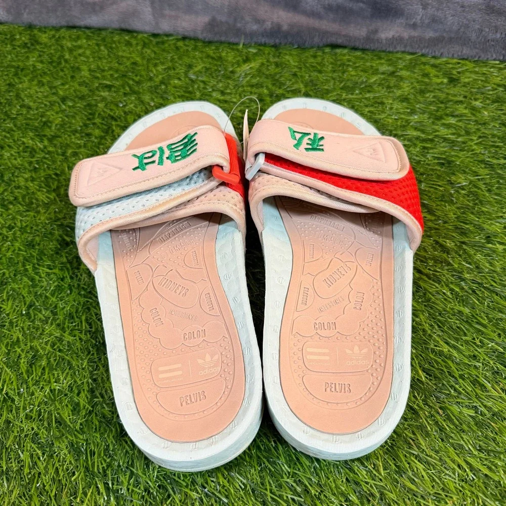 Adidas Pharrell Williams Chancler Hu Slides Kids Size 4 Mint Green Orange Strap